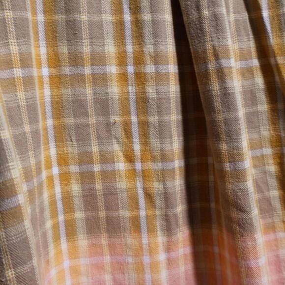 Urban Renewal Bleached VTG Flannel Plaid Button Top Gold Pink Grunge 90s L Artsy - Picture 6 of 8